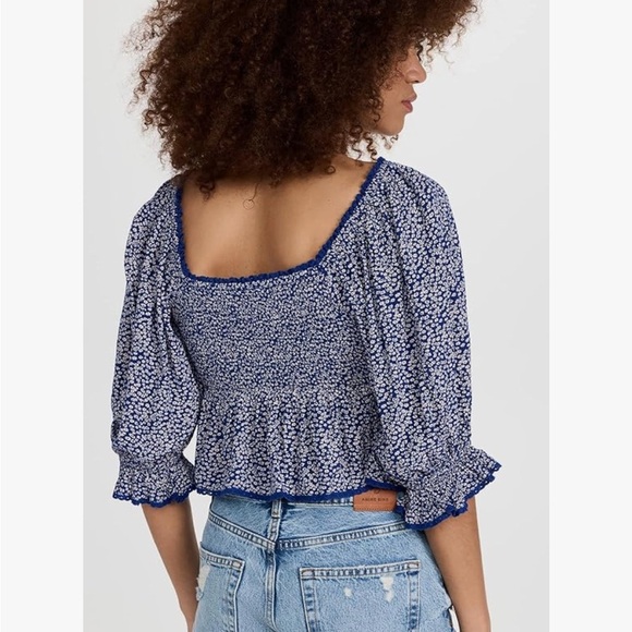 NWT Free People Women's Brittnee Printed Top in Blue Combo Ditzy floral Size M - Picture 4 of 11